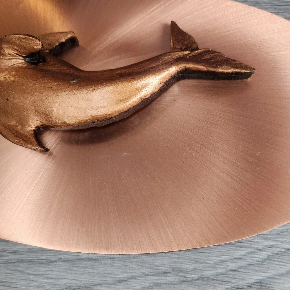 Vintage Dolphin Wall Plaque 3D Sculpted Metal Art Copper Bronze Nautical‎ Decor